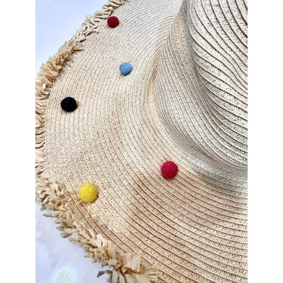 Shiraleah Chicago Wide Brim‎ Straw Hat with Pom Poms Fringe main image 5